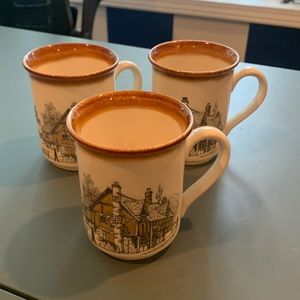 Biltons Made in England Mugs Village Scene Stoneware Set of 3